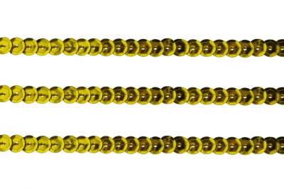 Пайетки "ОмТекс" на нитях, SILVER-BASE, 6 мм С / упак.73+/-1м, цв. А-1 - т.золото - купить в Обнинске. Цена: 468.37 руб.