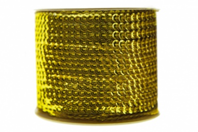 Пайетки "ОмТекс" на нитях, SILVER-BASE, 6 мм С / упак.73+/-1м, цв. 7 - св.золото - купить в Обнинске. Цена: 468.37 руб.