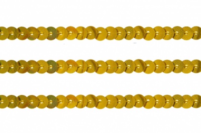 Пайетки "ОмТекс" на нитях, SILVER SHINING, 6 мм F / упак.91+/-1м, цв. 48 - золото - купить в Обнинске. Цена: 356.19 руб.